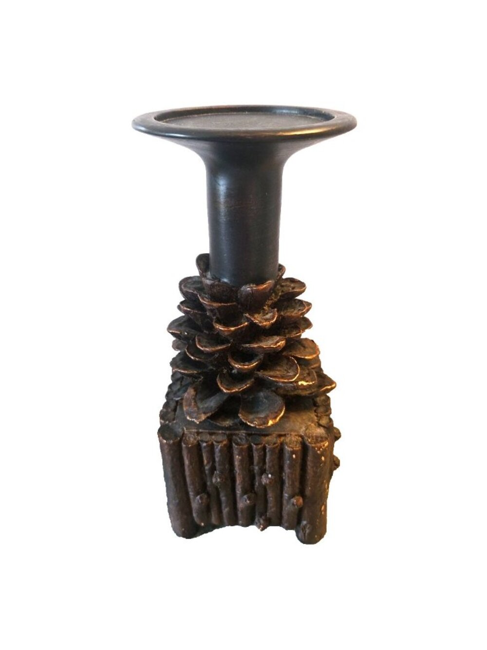 Pinecone Candle Holder Pine Cone Shape Black and Gold 9" Tall